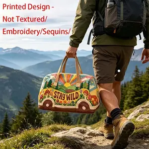 Bohemian-style vintage bus print travel bag, featuring full-page natural landscapes and vibrant colors with a free-spirited atmosphere. Large capacity handbag design, suitable for short trips, workouts or as a clothing storage bag. It is your fashionable