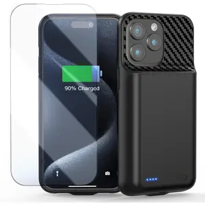 Battery Case for iPhone 15 Pro Max 6.7 inch, 13800mAh High Capacity 2026 Upgraded Portable Battery Charging Case, Rechargeable Back Battery with Tempered Glass Screen Protector Black