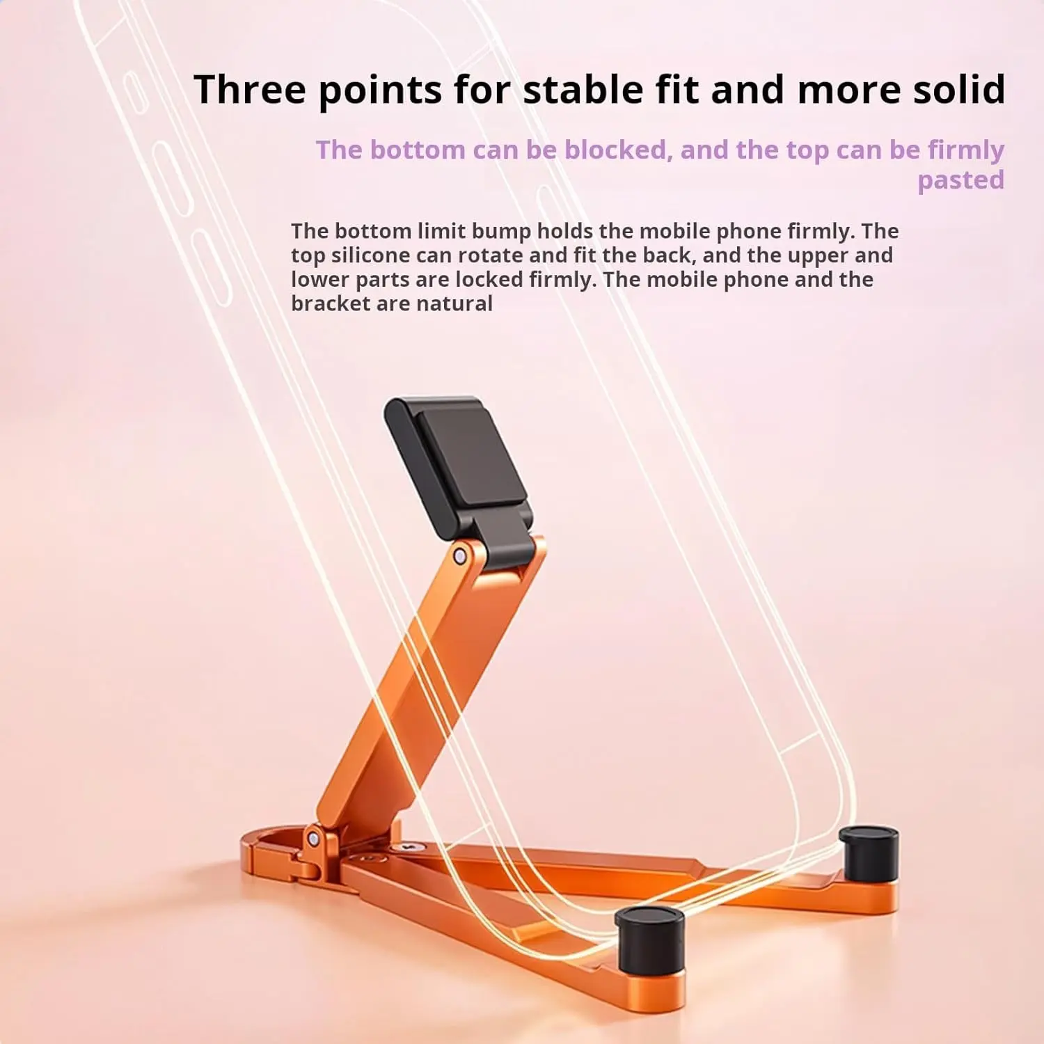 Portable Foldable Phone Stand, Mini Keychain Phone Holder with Spring Hook, Compact Travel Support Rack, Compatible with iPhone and All Smartphones Up to 8 Inches