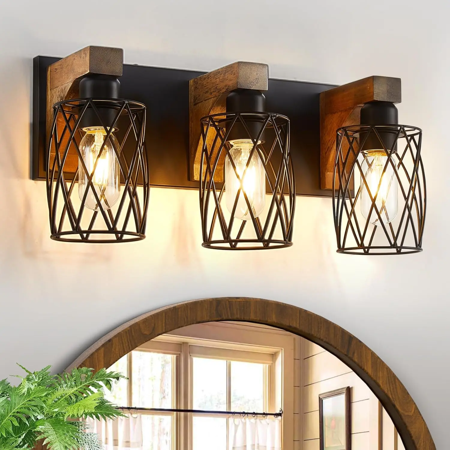 Bathroom  Light, 3-Light  Bathroom Light Fixtures Over Mirror, Black Industrial  Lights with Metal Shade, Rustic Bathroom Lighting for Bedroom Living Room Hallway