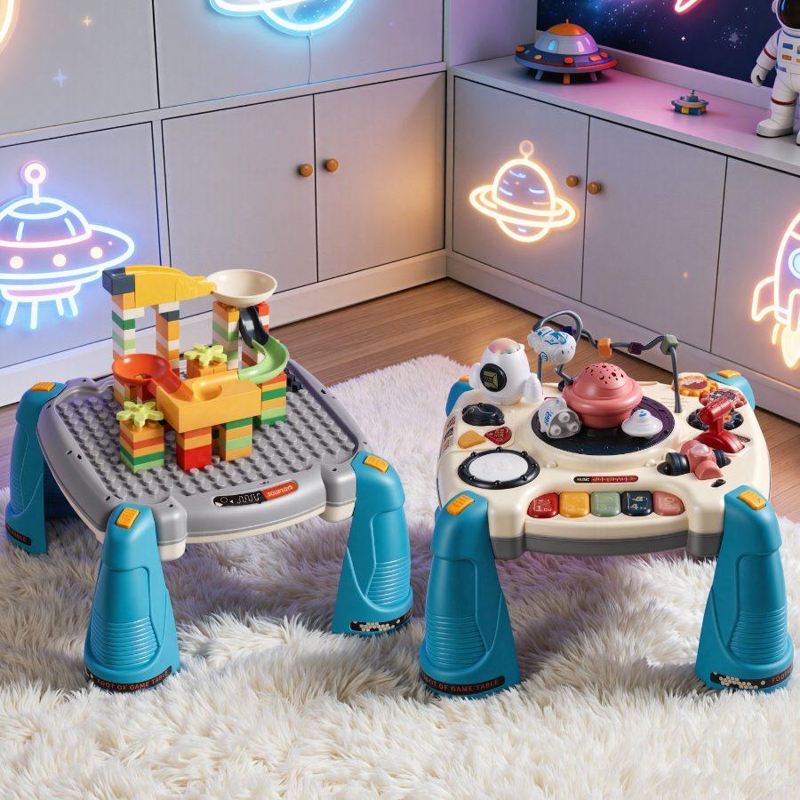 VEVOR Baby Spacecraft Musical Table Toys for 1-3 Years Old, Learning Activity Desk with Space Theme Soft-glow Star Projector 60+ Sound Sources, Toddler Learning Table for Kids 6+ Months