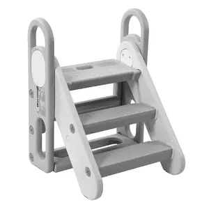 Collapsible Adjustable 3-Step Toddler Step Stool with Handles – Non-Slip Plastic Kids Standing Tower – Ideal for Bathroom Basin, Kitchen Counter, Toilet Potty Training – Child Safety Helper