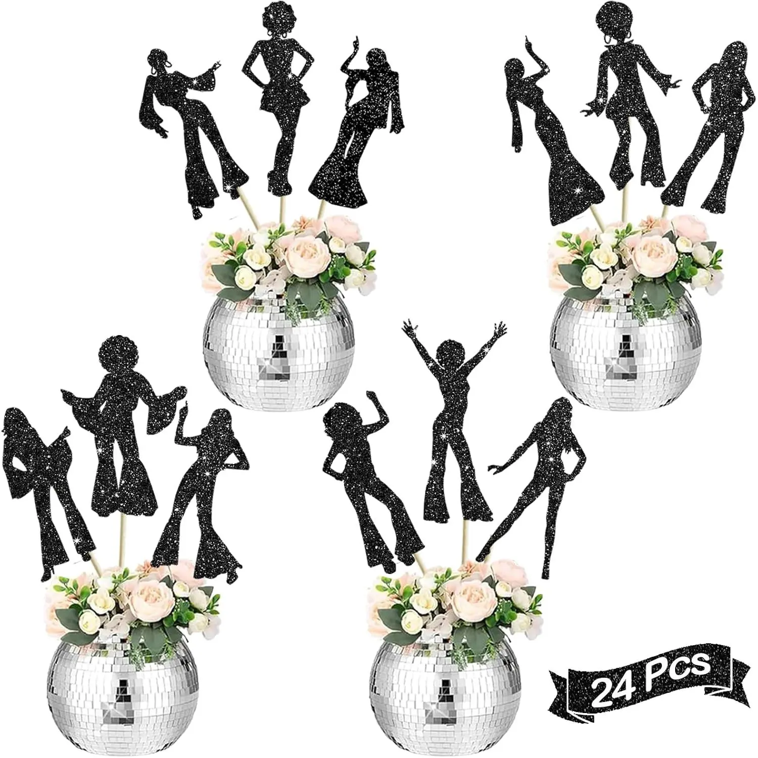 Disco Centerpieces for Tables: 24 count Glitter 70s 80s Disco Party Table Centerpieces Disco Dancing Centerpieces for Party Table 70s Retro  Disco Themed Party Decor