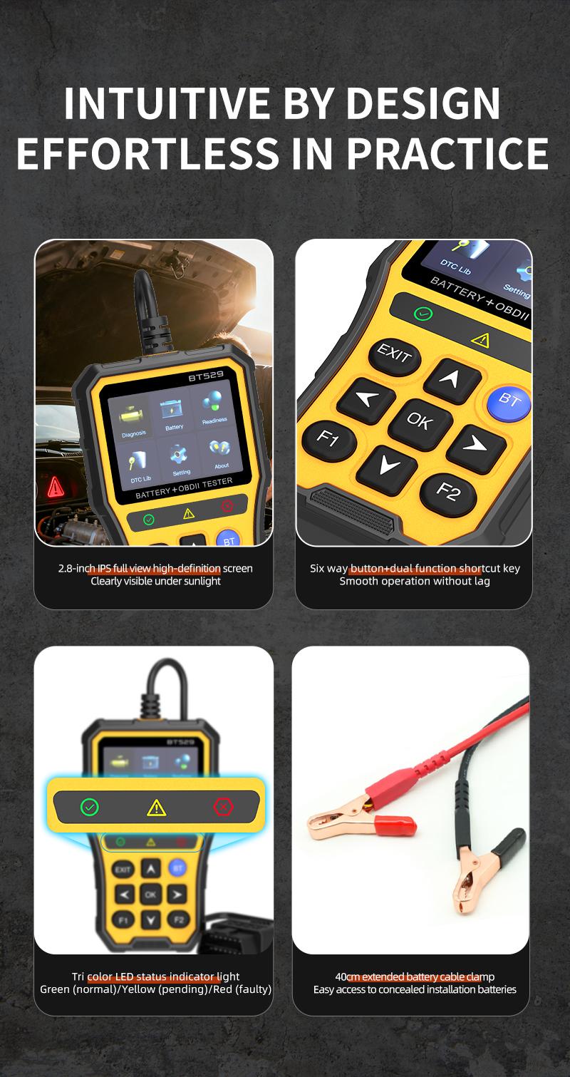 Hexibii 2-in-1 OBD2 Scanner Car Battery Tester ,PRO OBD2 Scanner Diagnostic Tool, Car Code Reader with Battery Tester, Check Engine Code Reader with Reset OBDII, Real-Time Date, DTC Lookup, Scan Tool for All OBDII Protocol Cars Since 1996