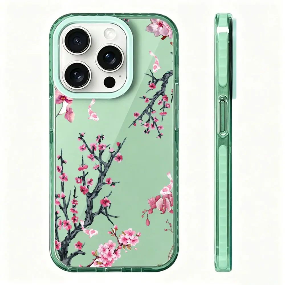 Pink Cherry Blossom Koi Fish Phone Case,Elegant Oriental Art Style for iPhone 17 16 15 14 13 12 11 Plus Pro Max,Classic Beauty Gift.