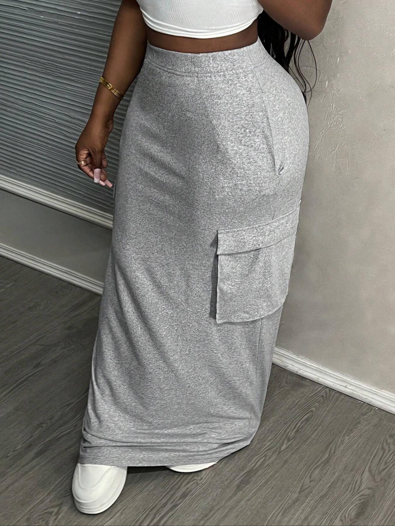 Women's casual high waist pocket hip straight long gray Fit skirt, suitable for street, daily leisure, outdoor activities, holidays, club parties, office wear