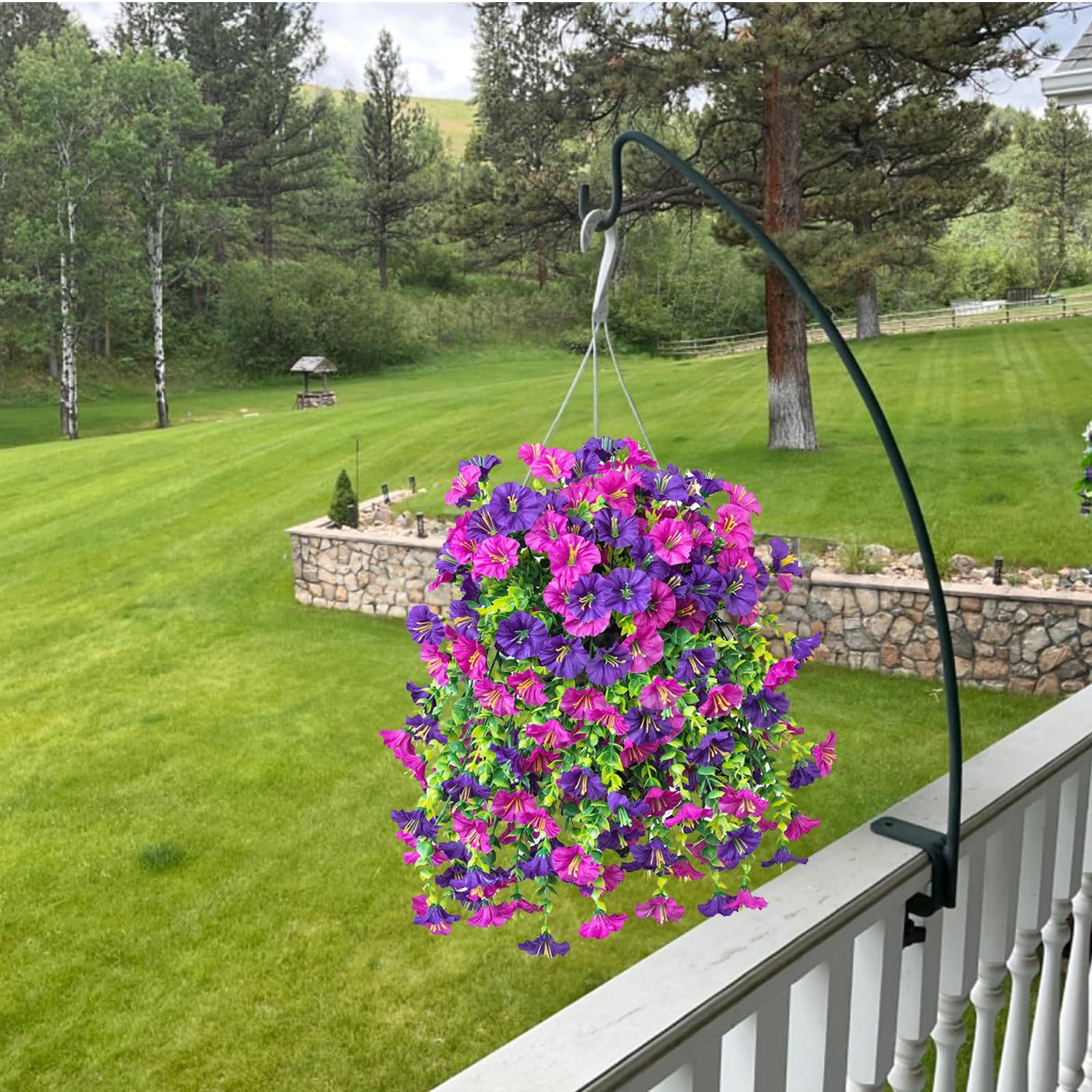2 PCS Artificial Fake Hanging Flowers Plants for Outdoor Spring Decoration,Hanging Dendrobium Orchid Purple Flowers- Resistant Realistic Morning Glory Trailing Vines for Home Porch Patio Balcony