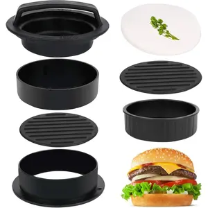 3 in 1 Stuffed Burger Press Patty Maker Rings Molds Kit, Non Stick Stuffer Hamburger Press Patty Maker - with 100 count Wax Hamburger Patty Paper, Sausage Patty Press for Slider/Pattie/Grilling