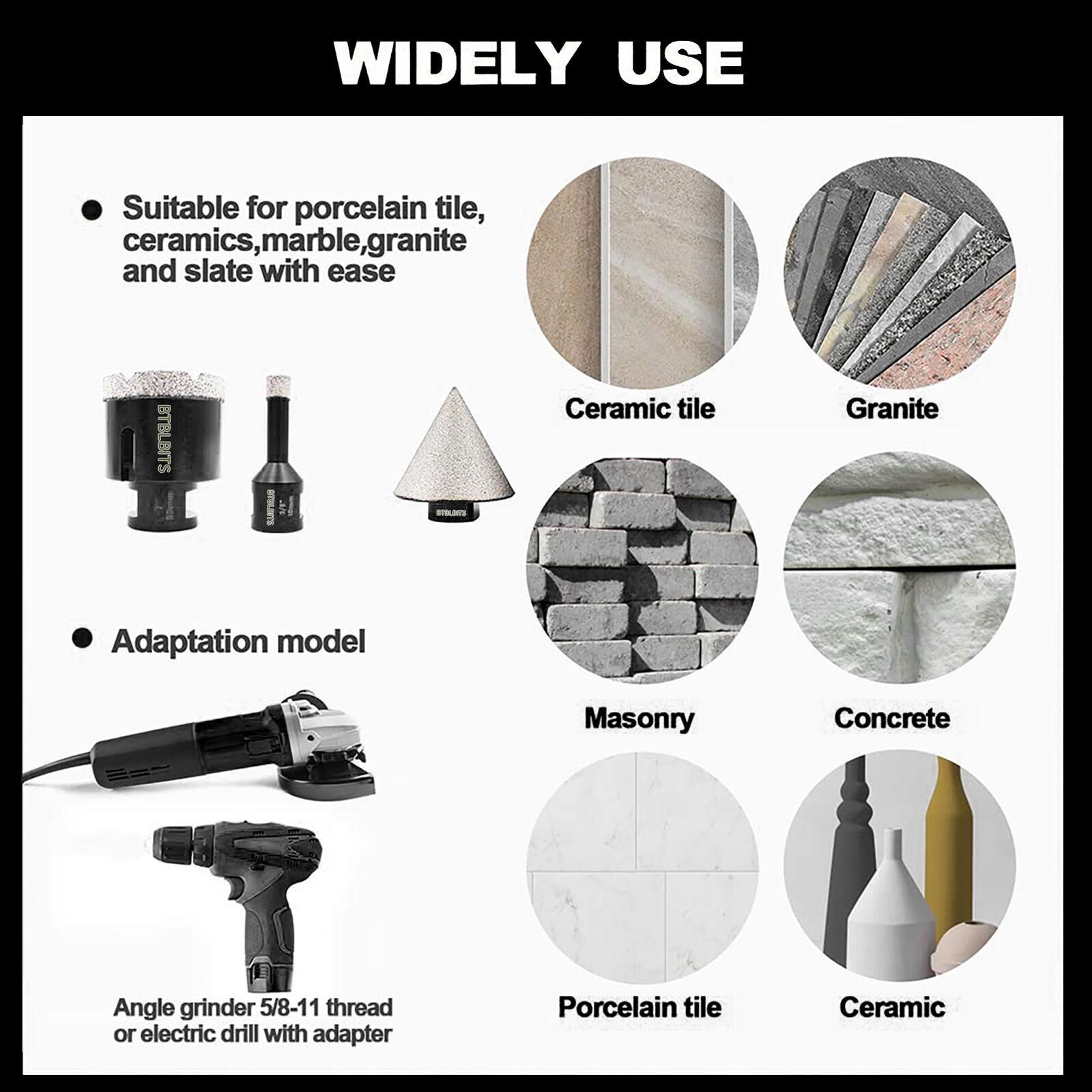 Diamond Core Drill Bits Set 10pcs (6/6/8/10/20/25/35/50mm Tile Hole Saw Bit Kit+35mm Beveling Chamfer Bit+5/8"-11 to Hex Adapter) for Porcelain Ceramic Tiles Marble Granite Brick Concrete Quartz Countertop Stone for Angle Grinder Tool diamond holesaw Diamond Core Drill Bits Set 10pcs (6/6/8/10/20/25/35/50mm Tile Hole Saw Bit Kit+35mm Beveling Chamfer Bit+5/8"-11 to Hex Adapter) for Porcelain Ceramic Tiles Marble Granite Brick Concrete Quartz Countertop Stone for Angle Grinder Tool diamond holesaw