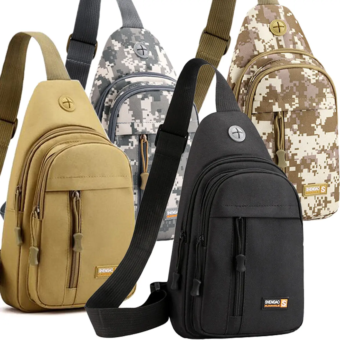 Men Nylon Sling Chest Bag Multi‑Pocket Crossbody Shoulder Bag with Headphone Hole Adjustable Strap for Outdoor Daily Travel