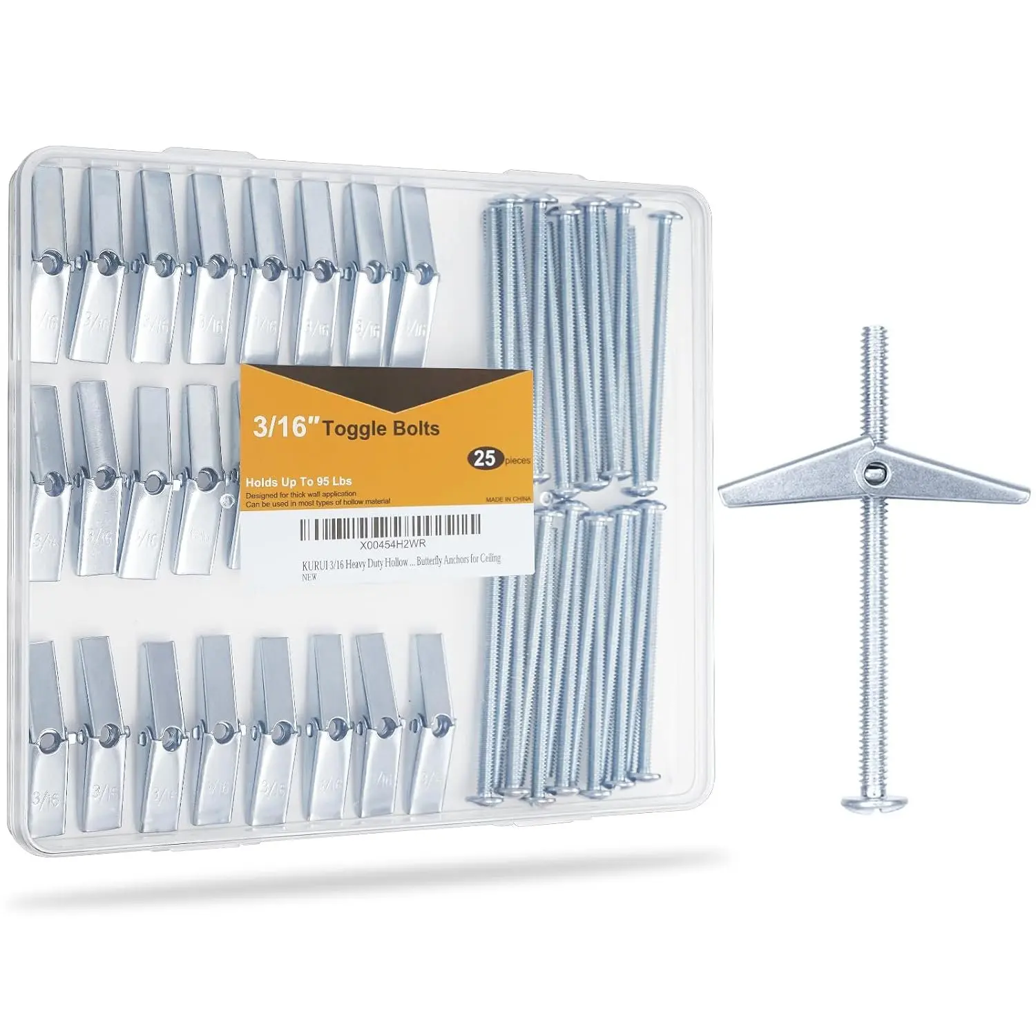 3/16 Heavy Duty Drywall Anchors, 25 count Metal Toggle  with , Dry Wall Anchors and Screws Kit, Butterfly Anchors for Ceiling, Sheetrock, Hollow Wall