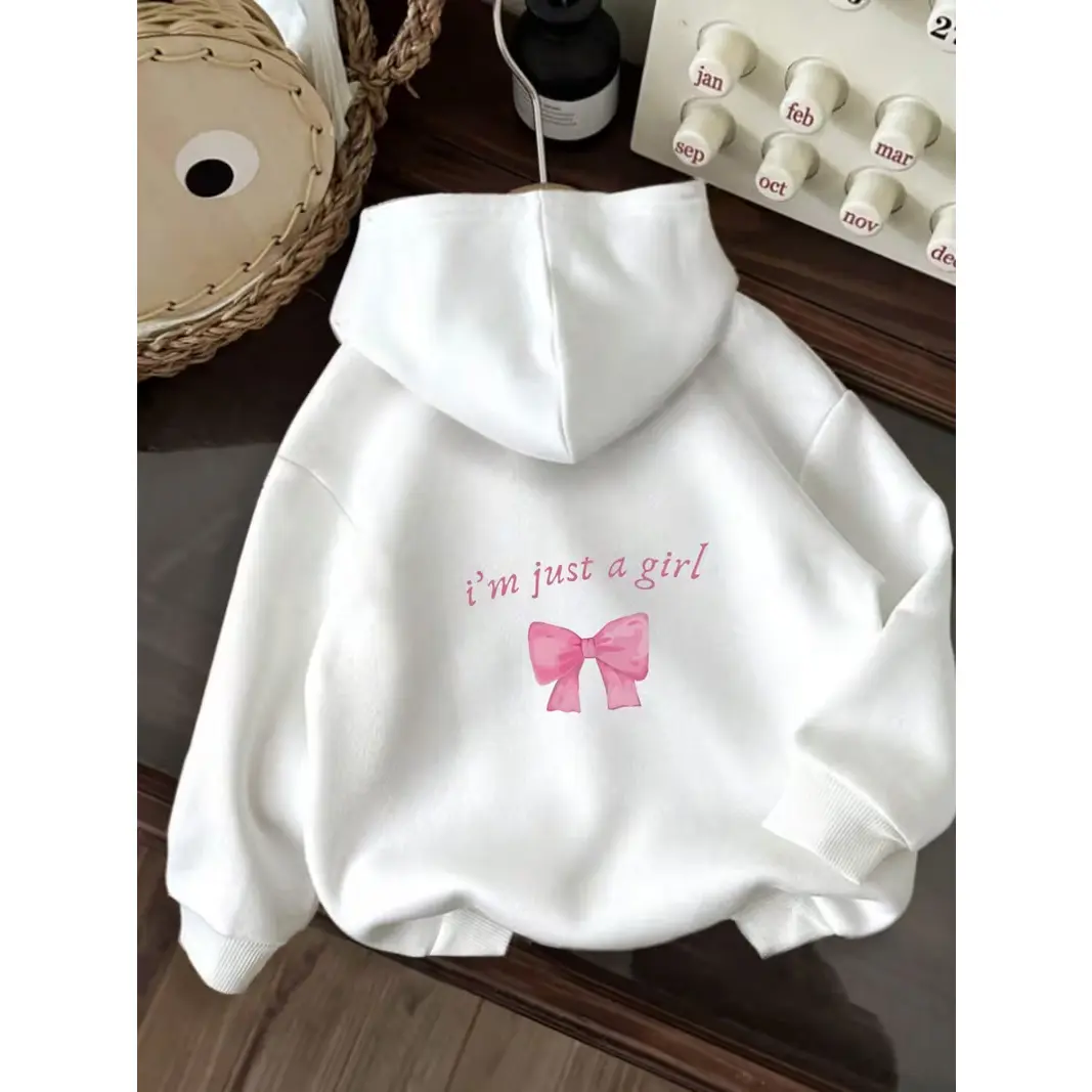 Women's Oversized Soft Cotton Graphic Hoodie - "I'm Just A Girl" Quote Design, Pink Bow Cute Tops, Valentine & Birthday Gift For Her, Casual Pullover Outfit,sohochic