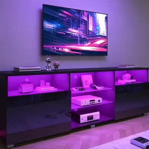 Modern LED 57/65/71/80.7/86.6in TV Stand for 55/60/65/70/75/80/85/90/95 inch TV,High Glossy TV Entertainment Center with Storage Drawer,TV Stands for Living Room,APP RGB Light,Smart Modern TV Cabinet (Black/White Marble/Black Marble)