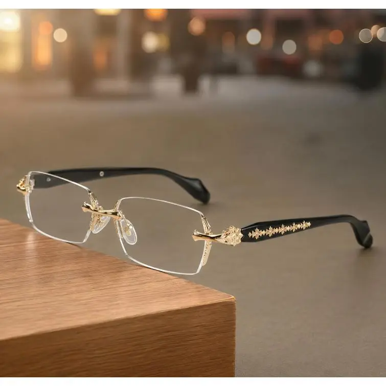 Unisex Metal Rimless Photochromic Non-Prescription Eyewear - UV400 Sun Protection, Blue Light Blocking, Lightweight Frames for Daily Wear, Street Style Outfits, Parties & Night Outings