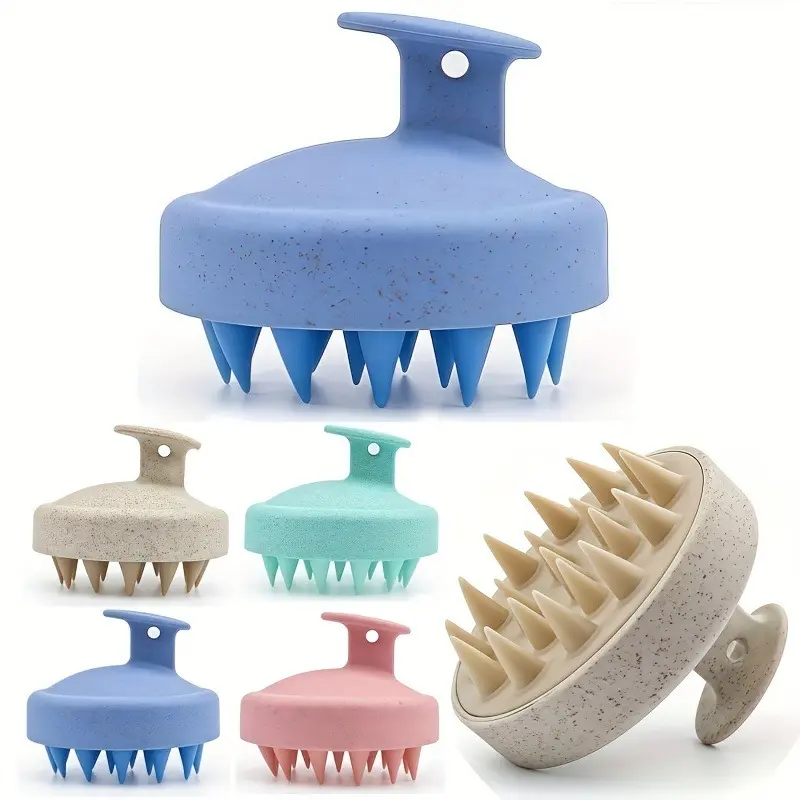 4pcs Wheat Straw Silicone Scalp Massager Shampoo Brush - Soft Scalp Scrubber for Deep Hair Cleaning, Gentle Women's Bath Accessory, Fashion Shower Spa Item, Fashion Accessory, Gentle Bath, Bathroom Necessities, Head Scrubber, Accessories