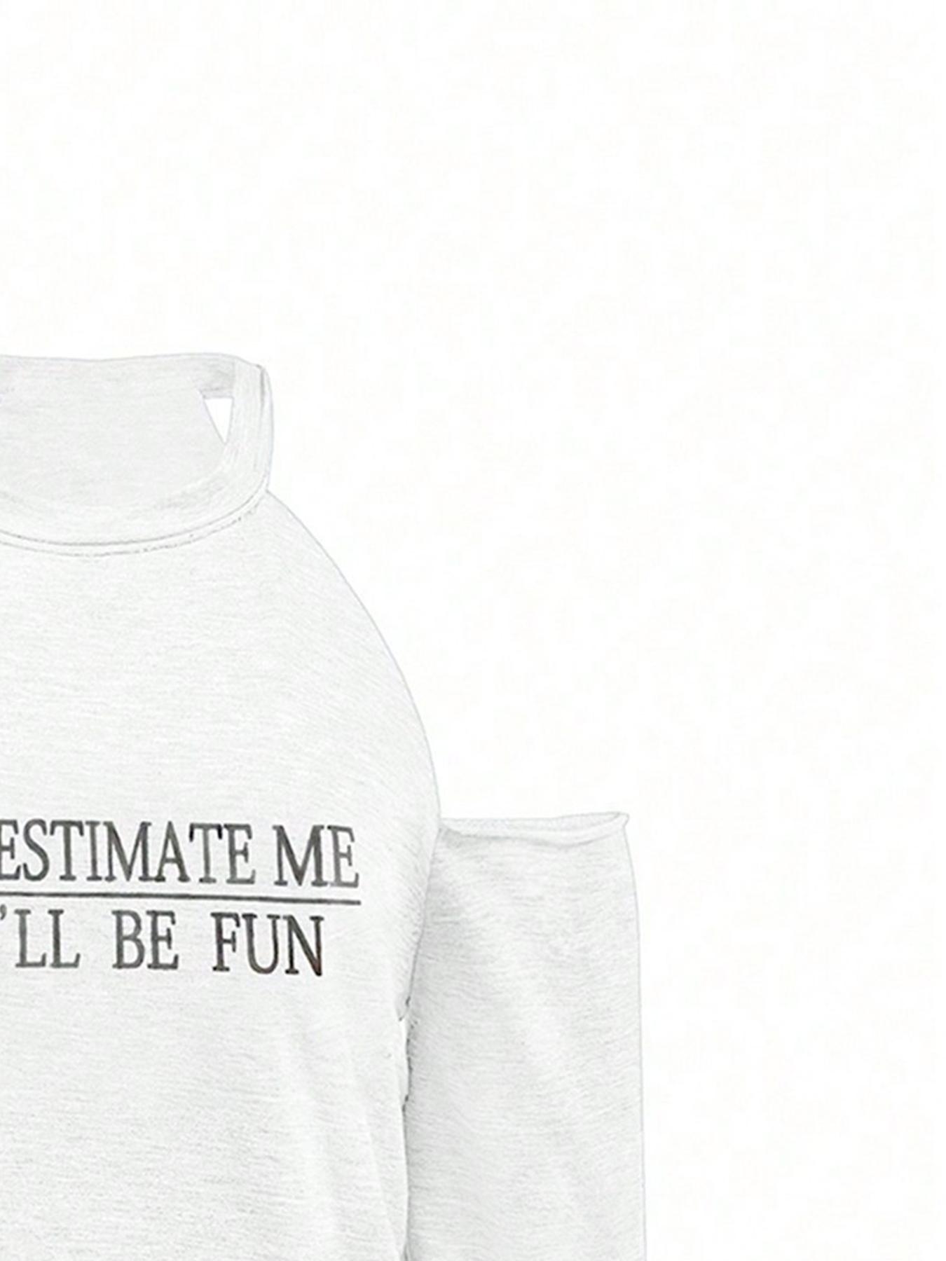 Women's Letter Print Cold Shoulder Tee, Casual Long Sleeve T-shirt for Daily Wear, Ladies Clothes for All Seasons