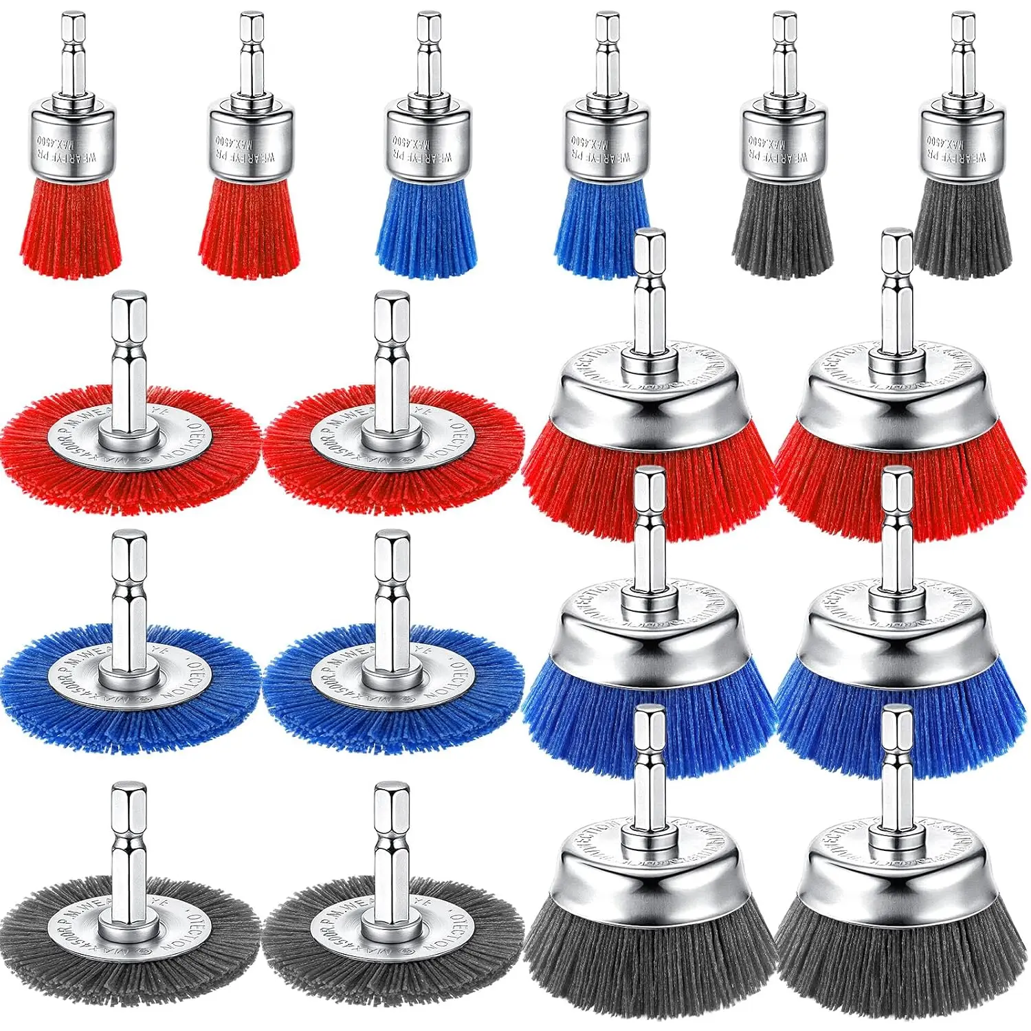18 Pack Nylon Filament Abrasive Wire Brush Wheel & Cup Brush Set with 1/4in Hex Shank for Cleaning Sanding Drill Scrub Brushes Attachment Remove  80/120/240 Grit