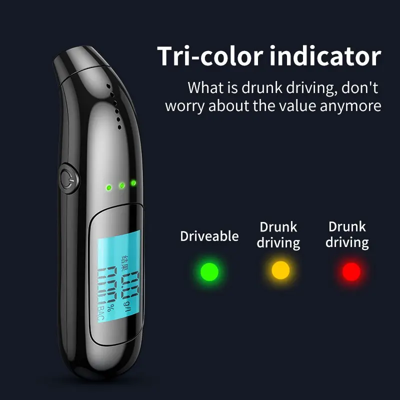 Portable Breathalyzer Alcohol Tester with Tri-Color Indicator & LCD Display, Personal BAC Test Kit with 5 Mouthpieces, Essential Safety Gadget for Parties & Driving, Great Gift for Drivers & Friends