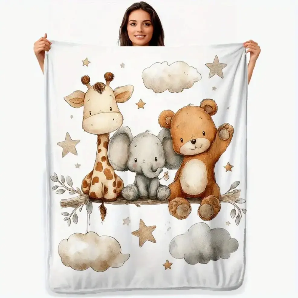 Soft Fluffy Blanket‑ Ultra‑Soft Hypoallergenic Baby‑Safe Flannel, Baby & Adult Size, Neutral Boho Theme, Animal Motifs (Giraffe, Elephant), Cloud, Star, Watercolor Art, Multi‑Size Newborn Nursery Cozy Gift Throw by Summerwins, Perfect Holiday & Baby Showe
