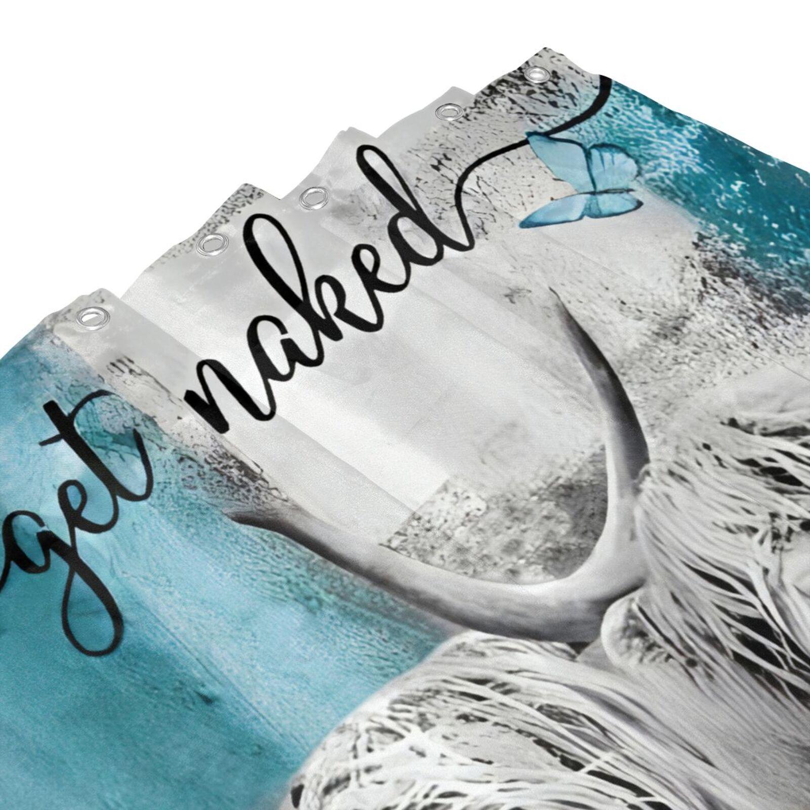 Highland Cow Pattern Bathroom Accessories with Hooks, Including Shower Curtain & Toilet Lid Cover & Bath Mat & U-shaped Mat