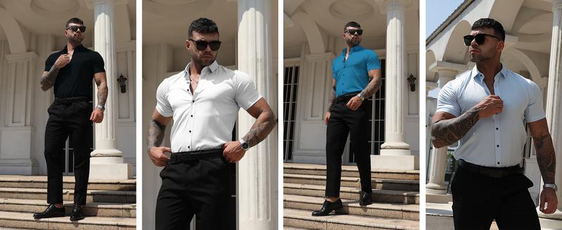 3-Piece Set Stretch and stain-resistant shirt, unisex.Shirts4-way Stretch Long Sleeve Collared Solid Wedding Dating Button Down Shirts Business Casual Breathable Outfits Menswear black logo