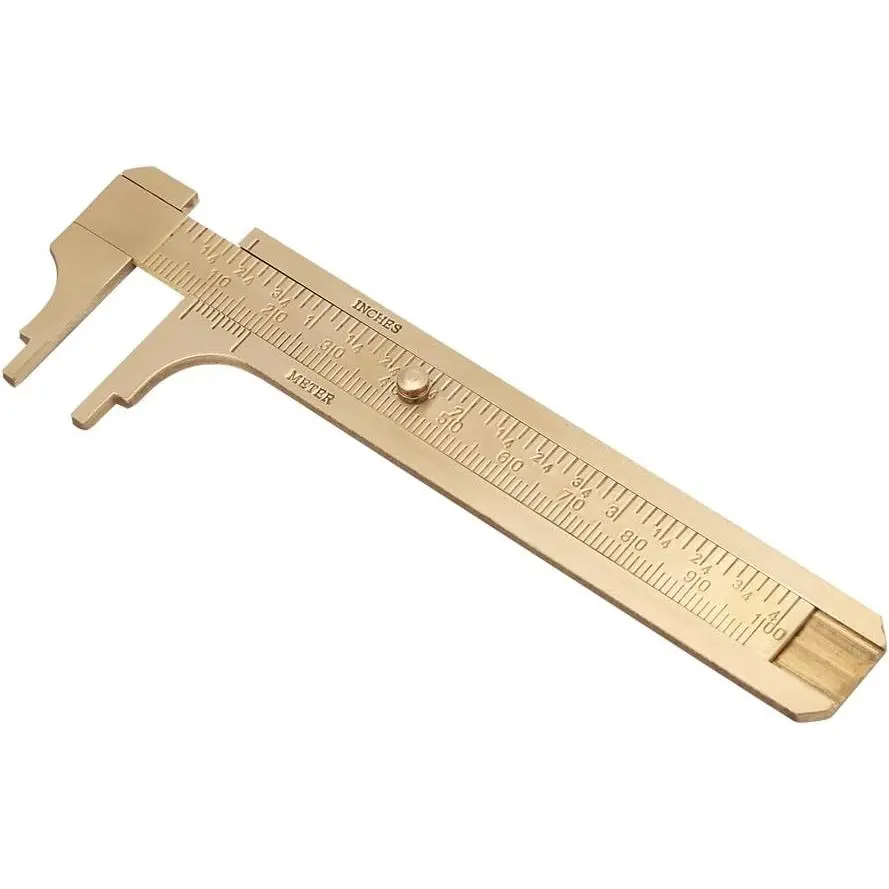 Sliding Double Scales Vernier Caliper mm/inch Brass Pocket Ruler Measuring Tool 100mm