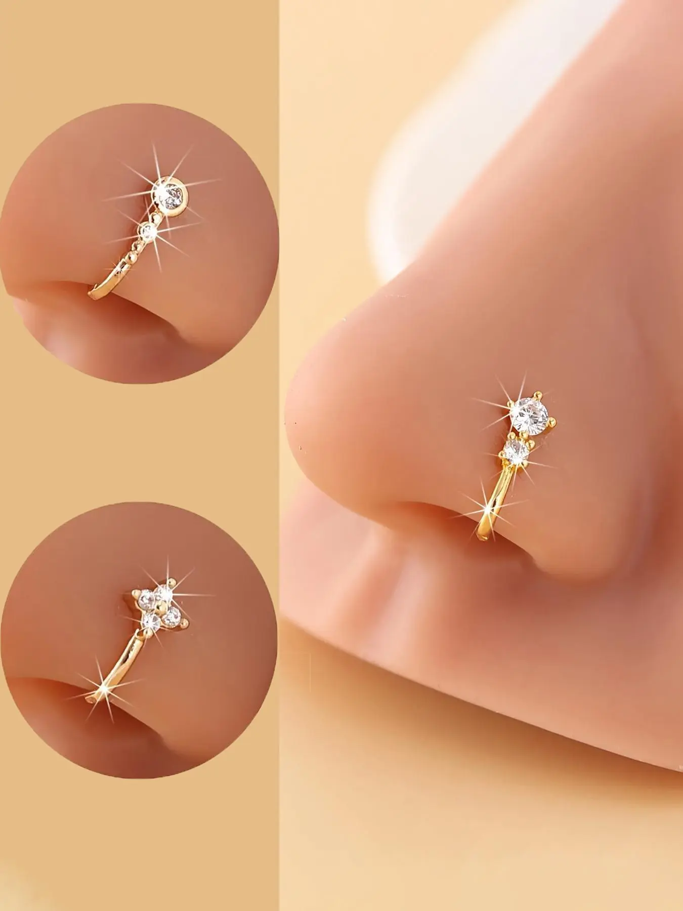 3 Piece U-Shaped Non-Piercing Nose Ring Clips, Fake Piercing, Elegant Sparkling Daily Party Jewelry, Chic Body Jewelry, Comfortable Clip-On Nose Cuffs for Unpierced Nostrils