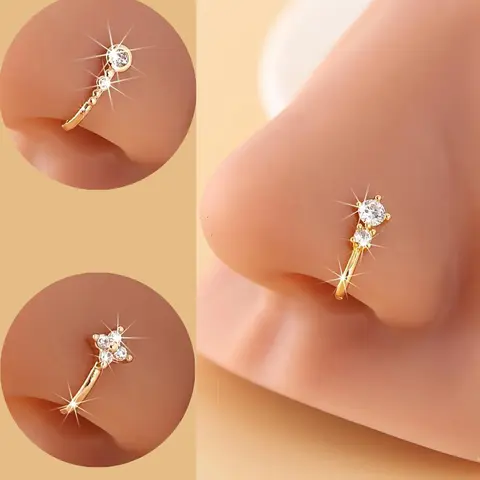 【Black Friday】3 Piece U-Shaped Non-Piercing Faux Nose Ring Set, Elegant Sparkling Body Jewelry for Parties and Daily Wear, Comfortable Clip-On Nose Cuffs