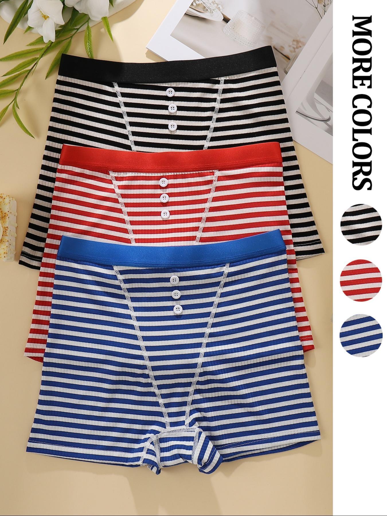 Women's Striped Print Underwear Set, 2/3/5/8 Pieces, Comfortable Breathable Fabric, Casual Style, All Seasons, Fitted Waistband