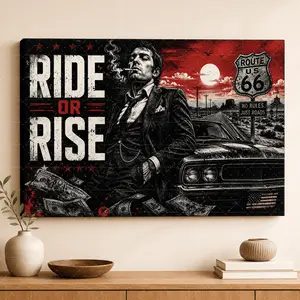 Ride or Rise Route 66 Motivational Canvas Wall Art - Gangster Style Quote Poster, Scratch-Resistant, 5 Sizes Available,wall decor,poster.
