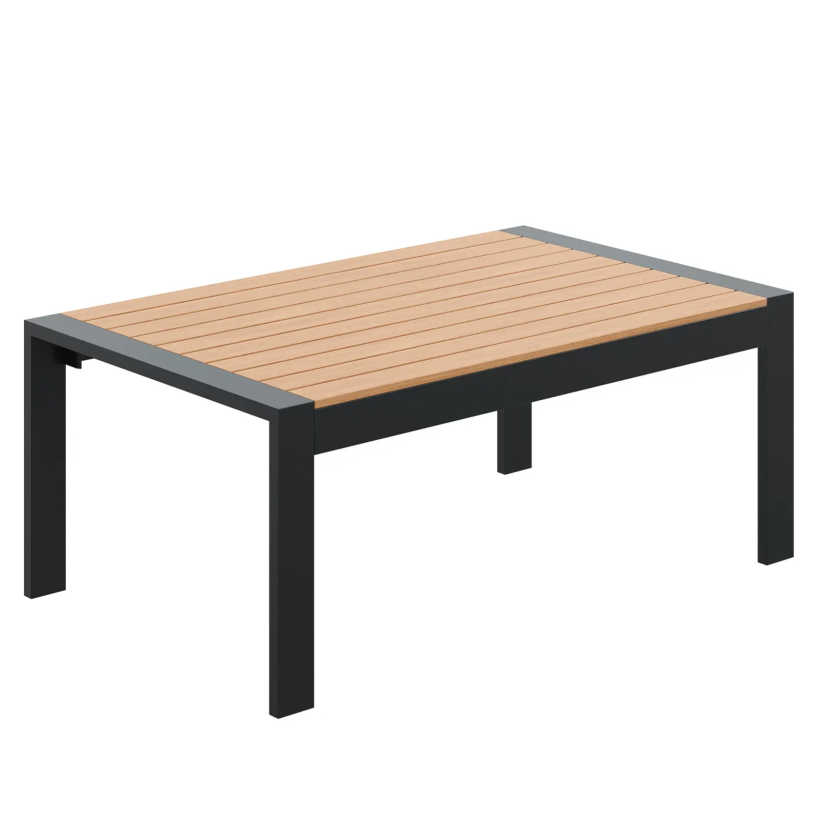 Aluminum Patio Coffee Table – Rectangular Metal Outdoor Table with Realistic Wood-Look Top
