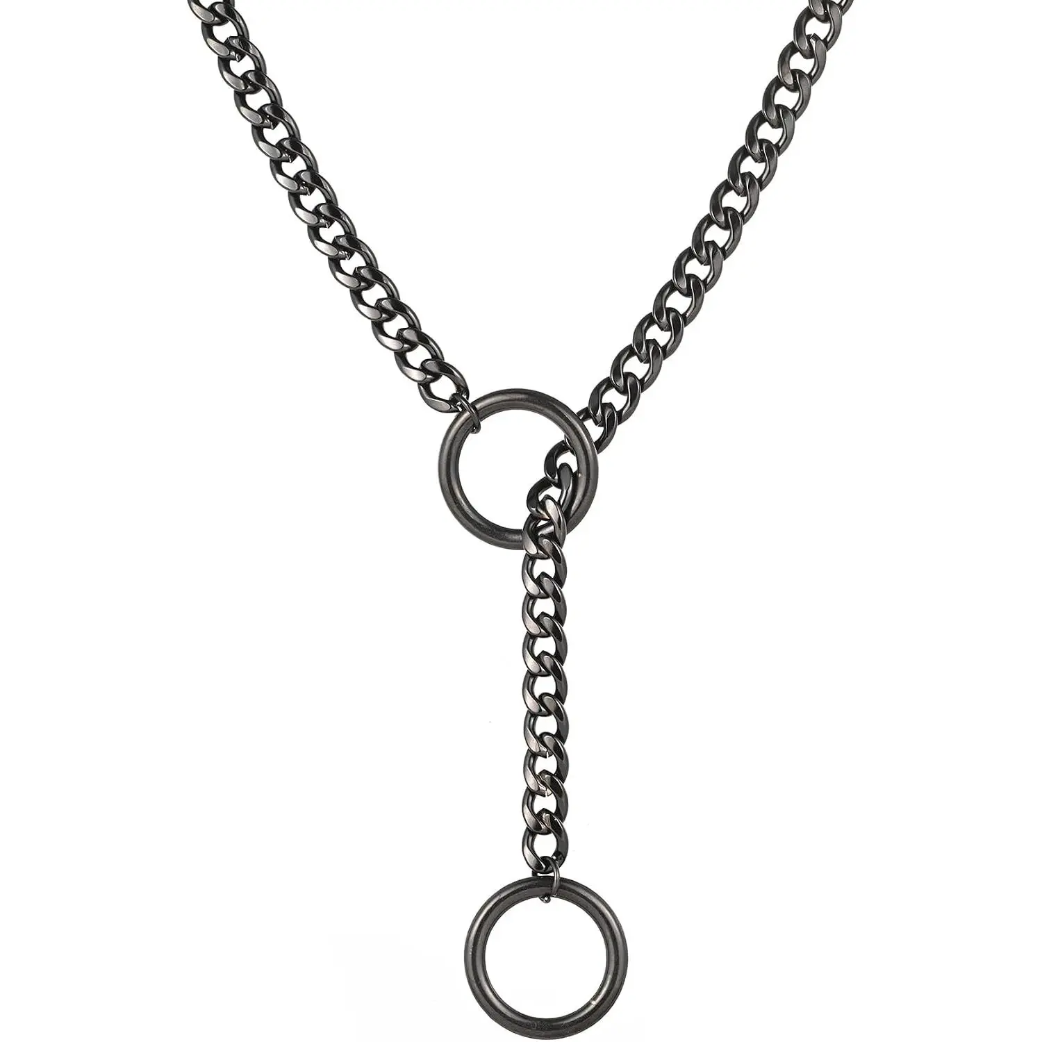 Heart O-ring Slip Chain Necklace For Women Punk Rock Stainless Steel Cuban Long  Adjustable Lariat Y-Necklace  Gifts