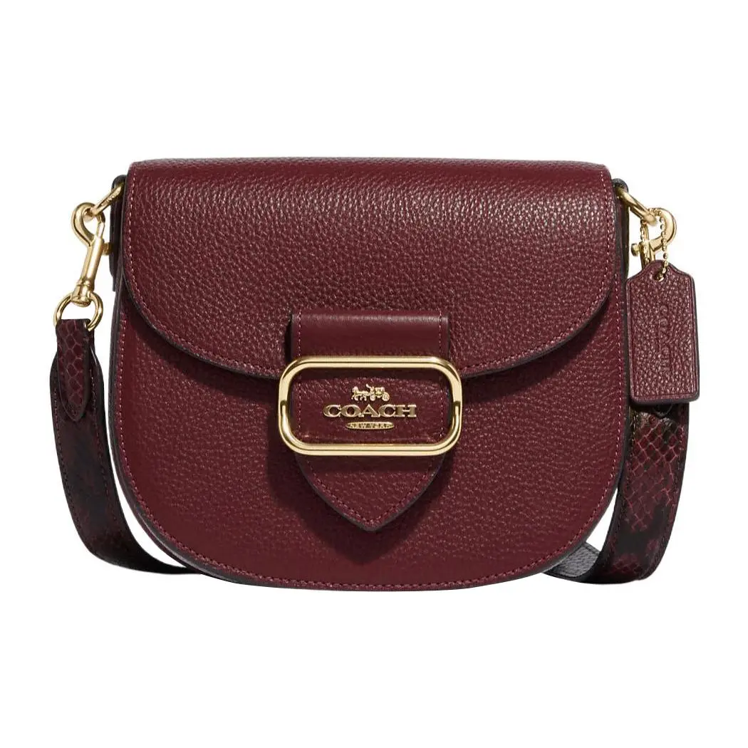COACH Morgan 20 Snap-Clasp Detachable Strap Leather Saddle Bag for Women, Small Size, Cherry Red