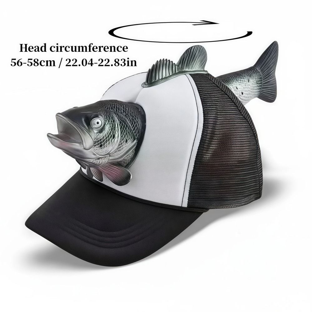 Funny 3D Fish Animal Trucker Hat Mesh One Size Novelty Fishing Hat Breathable Adjustable Fit Baseball Cap For Men Women