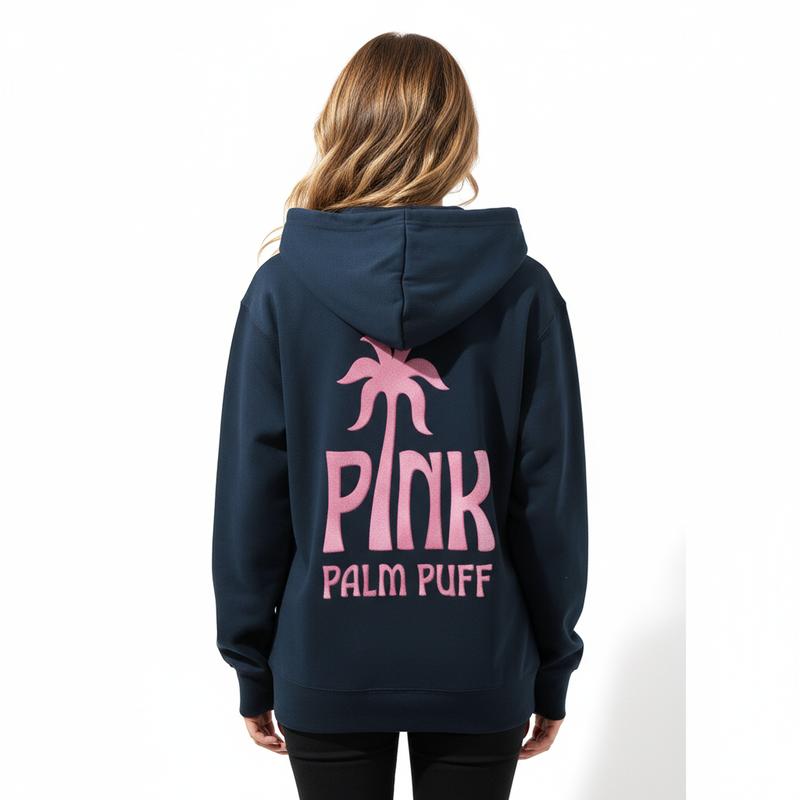 "Pink Palm Puff" Graphic Printed Cotton Hoodie | Casual Top
