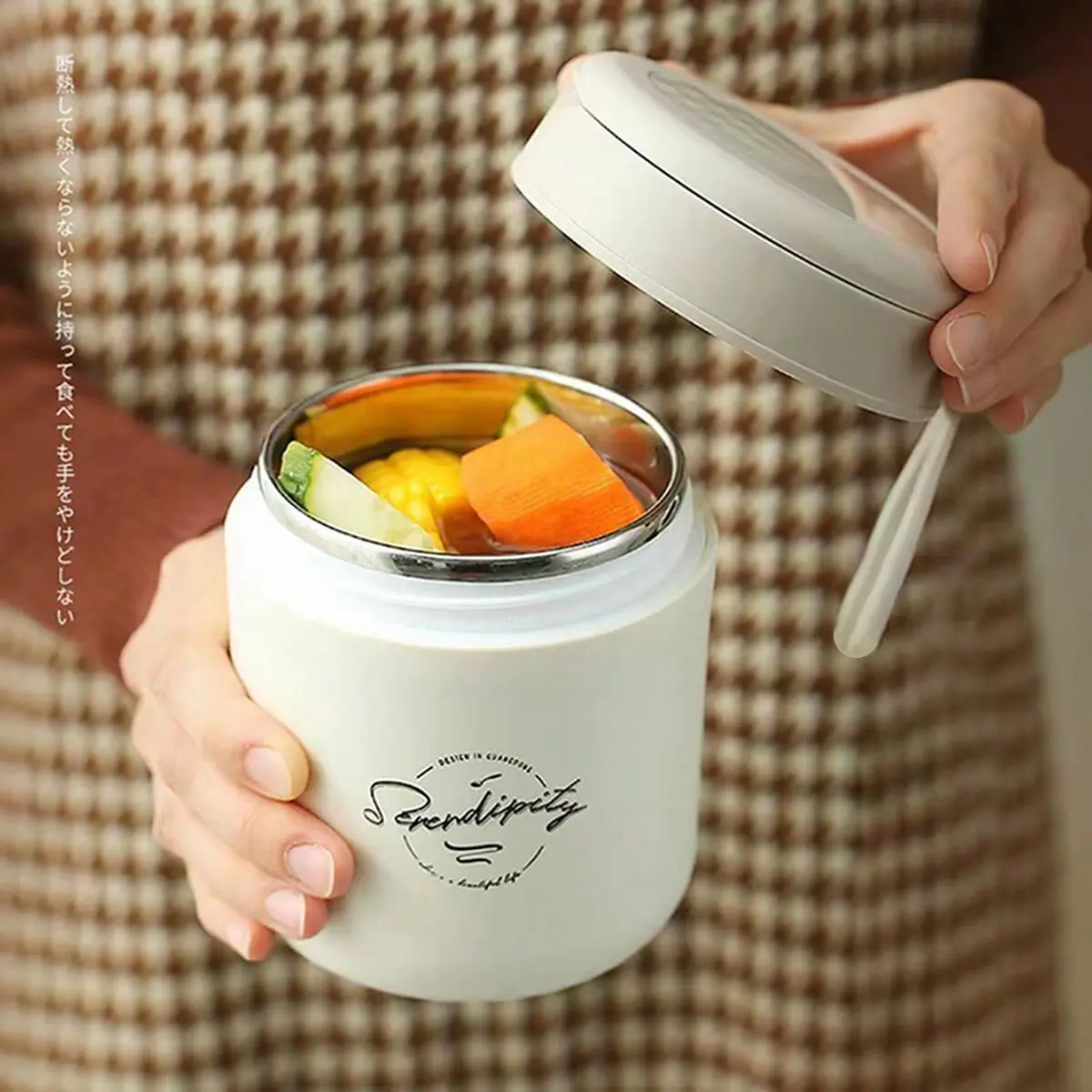 304 Stainless Steel Soup Cup with Handle and Spoon, Portable Breakfast Milk Cup, Insulated Cold Yogurt Cup, Student Office Use, Tumbler Insulated, Drinkware