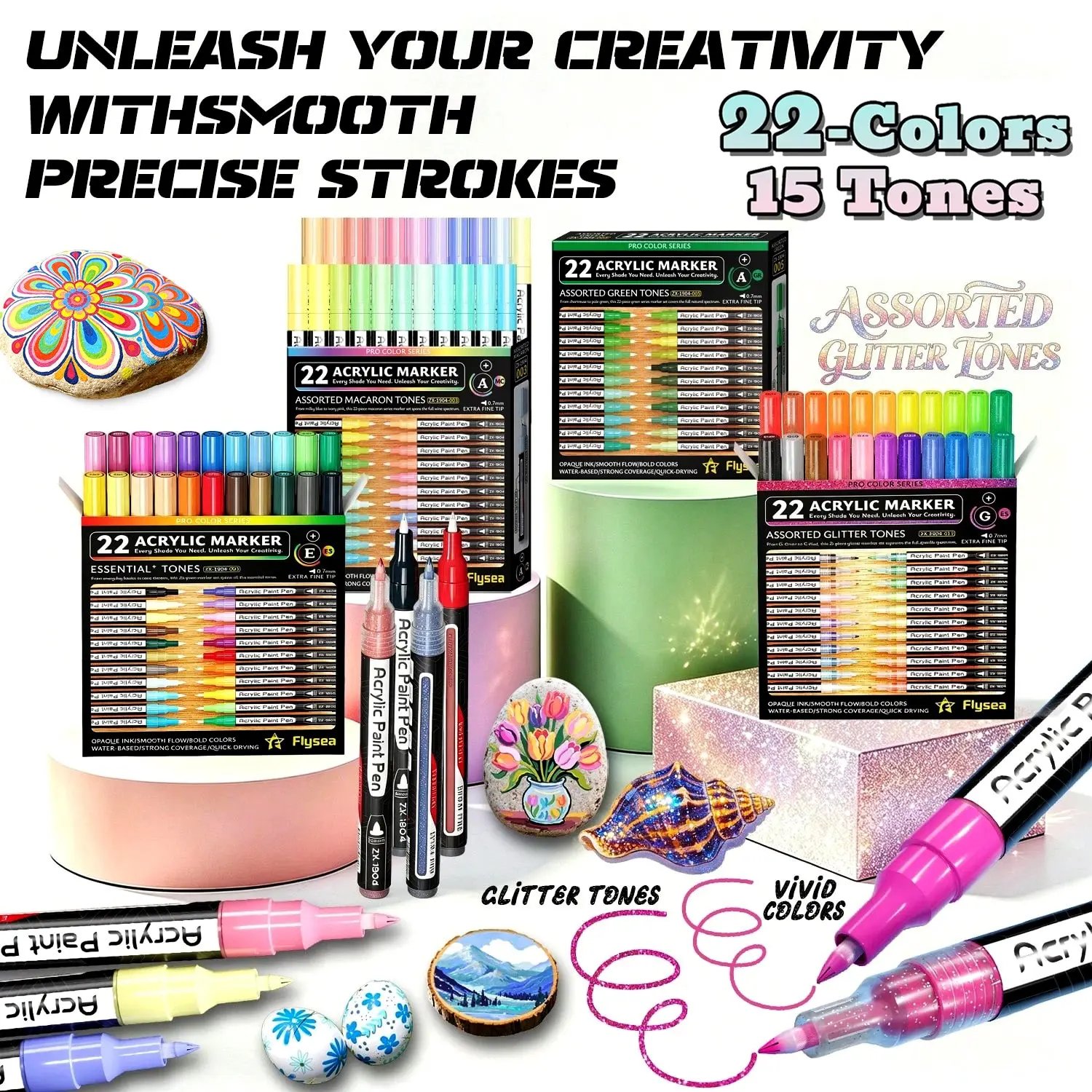 Acrylic Marker Set, 330 Colors, 15 Color Families, 22 Shades Each, Student Art Supplies, Fine Tip 0.7mm, Layering Without Bleed, Back-To-School Gift
