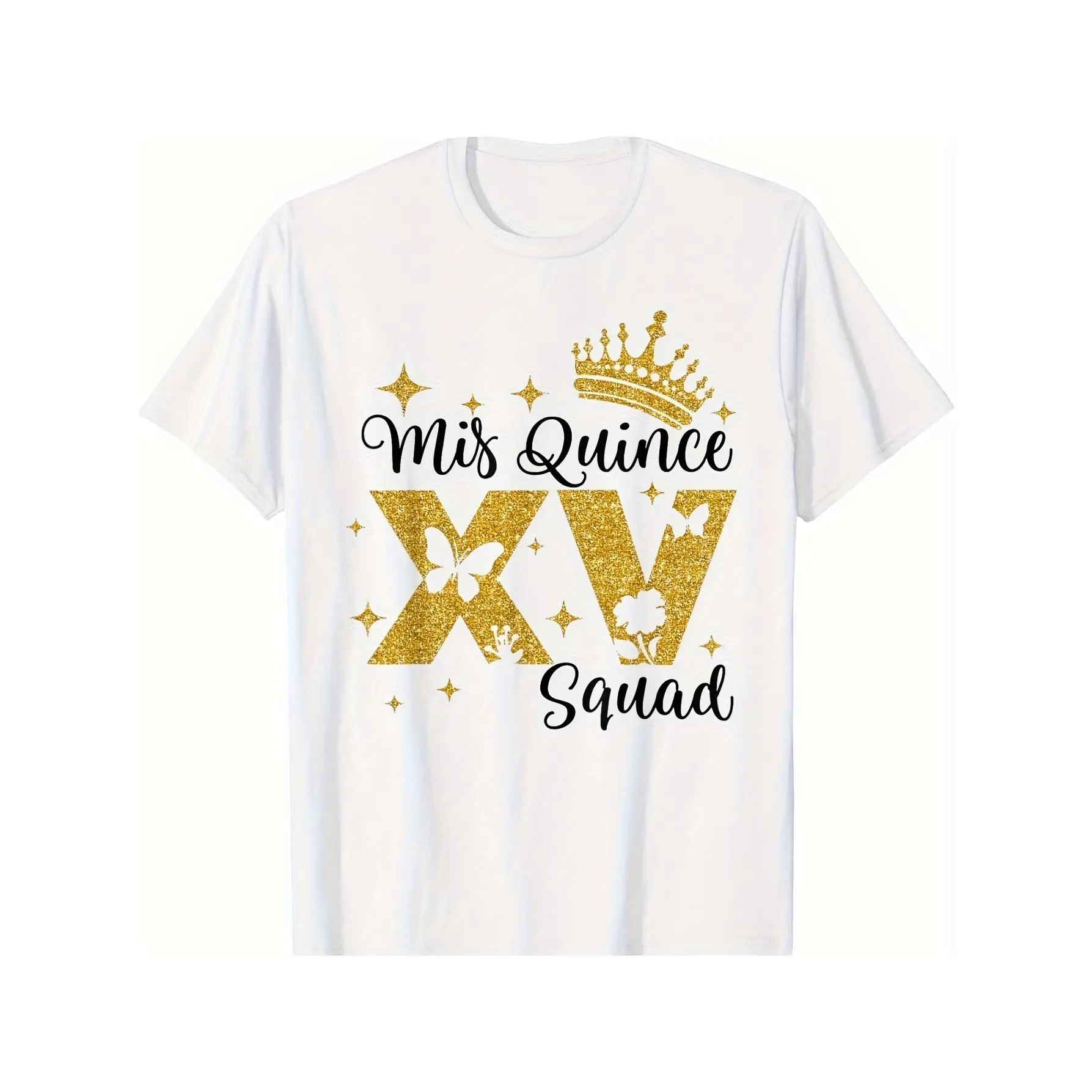 Unisex 100% Cotton Short-Sleeve Round Neck T-Shirt - Men's & Women's Quinceañera 15 XV Aesthetic Mis Quince XV Squad Fashion Top, Soft Casual Streetwear Essential, All-Match Daily Wear, Perfect Gift for Fans & Friends