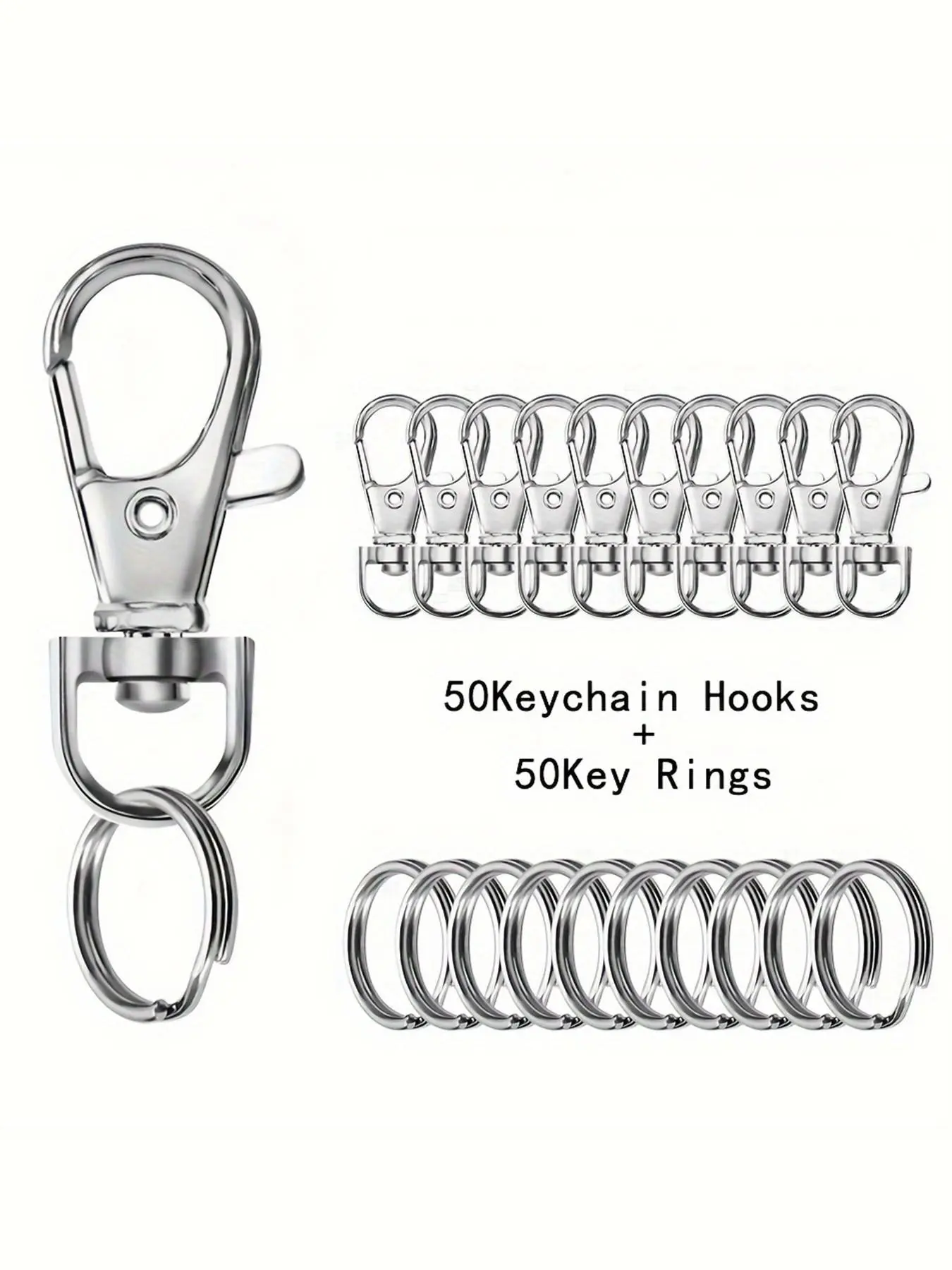 50 Sets Swivel Lobster Clasp Hooks with Key Ring, DIY Jewelry Making Accessories, Perfect for Backpack, Purse, Lanyard, Handmade Crafts & Custom Gift Making