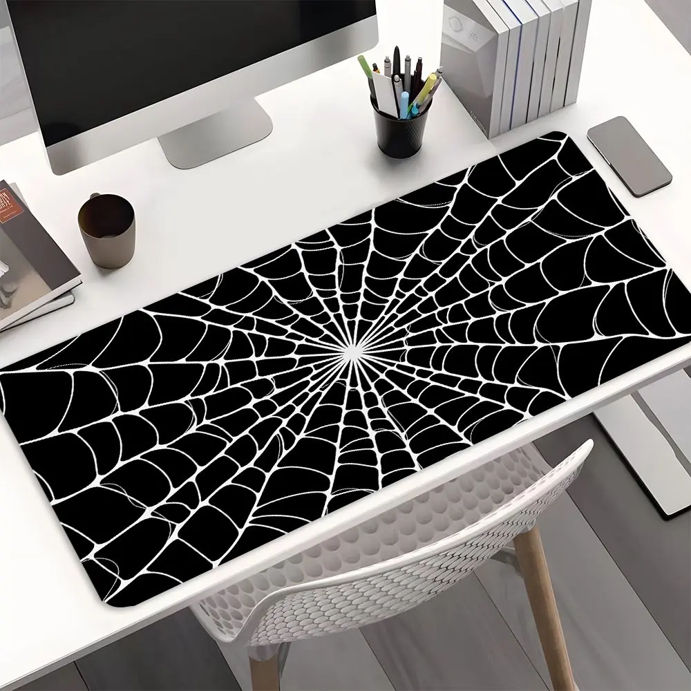 Minimalist Black White Spider Web Design XXL Desk Mat, Desk Accessories, Extended Gaming Mouse Pad with Non-Slip Rubber Base, Stitched Edges, Smooth Surface, Large Keyboard Mouse Pad for Office, Home, Gaming & Desk Setup, Perfect Gift for Friends, Gamer