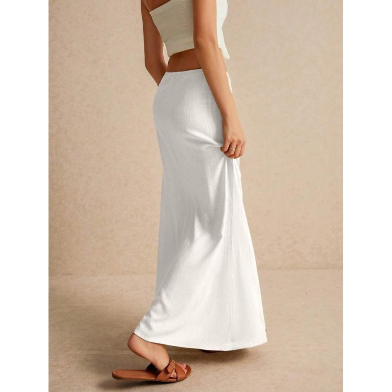 LYD- Women's White Maxi Skirt - Minimalist Drawstring Linen Fabric, Regular Fit, Casual Style, All Seasons Bottoms for Home Wear -LYD sport women leopard