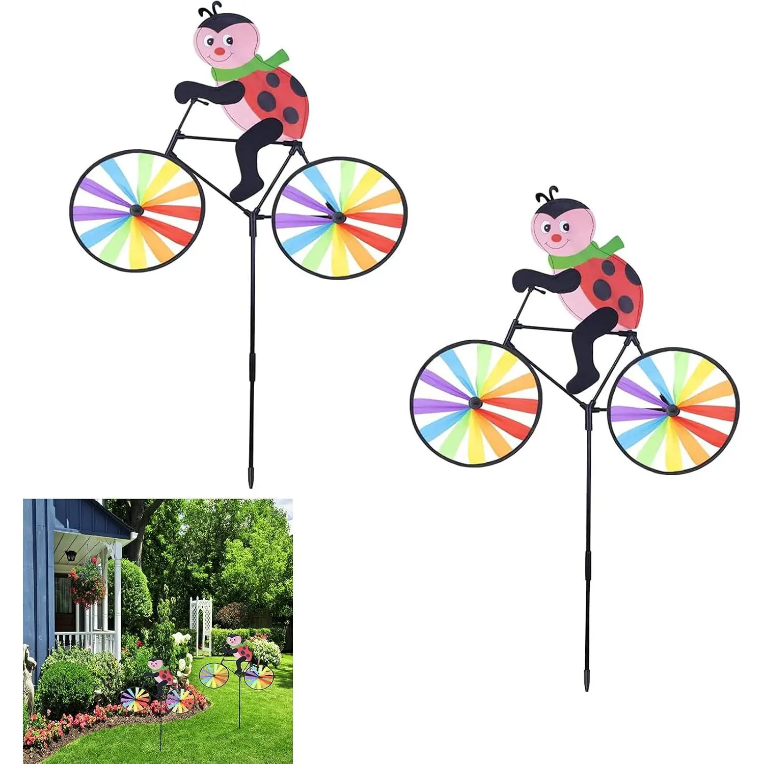 2 count   Wind Spinner,  Garden Wind Spinner Ornaments, Cute   Sculpture  Spinner Windmill, Pinwheels Lawn  Decorations, Windmill for Yard Garden Outdoor Art (Ladybug)