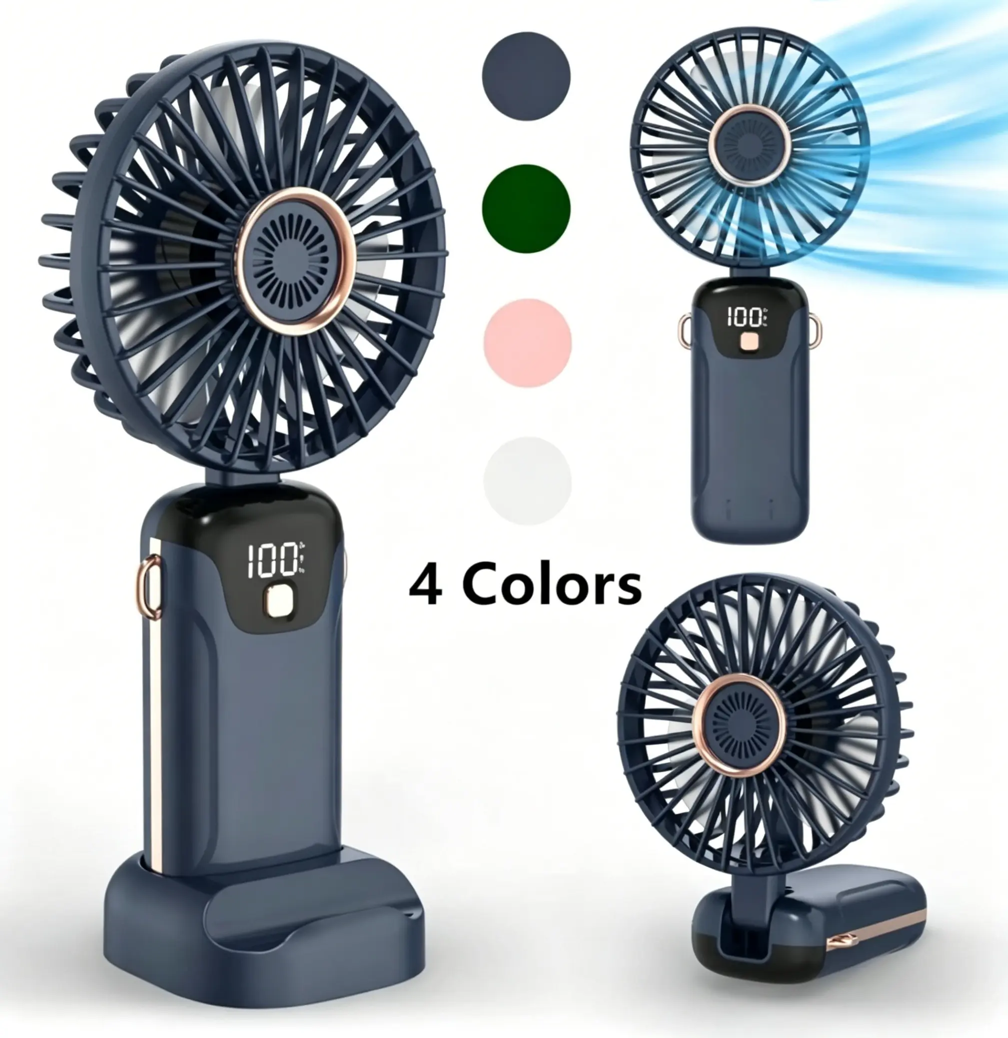 USB Rechargeable Handheld Fan with Digital Display, 90° Adjustable, Lightweight Portable Cooling Fan for Outdoor Sports, Travel (Party Gift for Home & Festive Supplies)