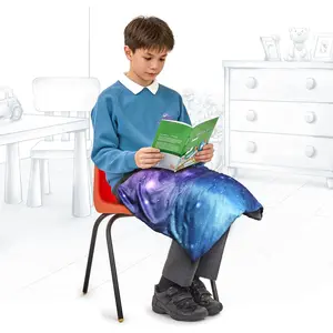 Small Weighted Lap Pad Blanket Throw for Kids Boys Teens 20in x 23in 5 Lbs - Sleep Therapy Plush Travel Size with Removable Cover, Galaxy Space Stars, Washable, Dark Blue
