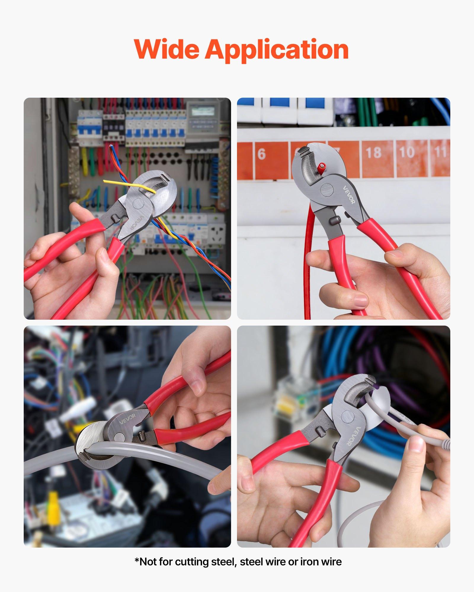 VEVOR High Leverage Cable Cutter, 9-1/4 in Compact, Forged Blades and PVC-Coated Handles, Heavy Duty Cable Cutting Pliers Tool for 4/0 AWG Aluminum, 2/0 AWG Soft Copper and 100-Pair 24AWG Comm Cables