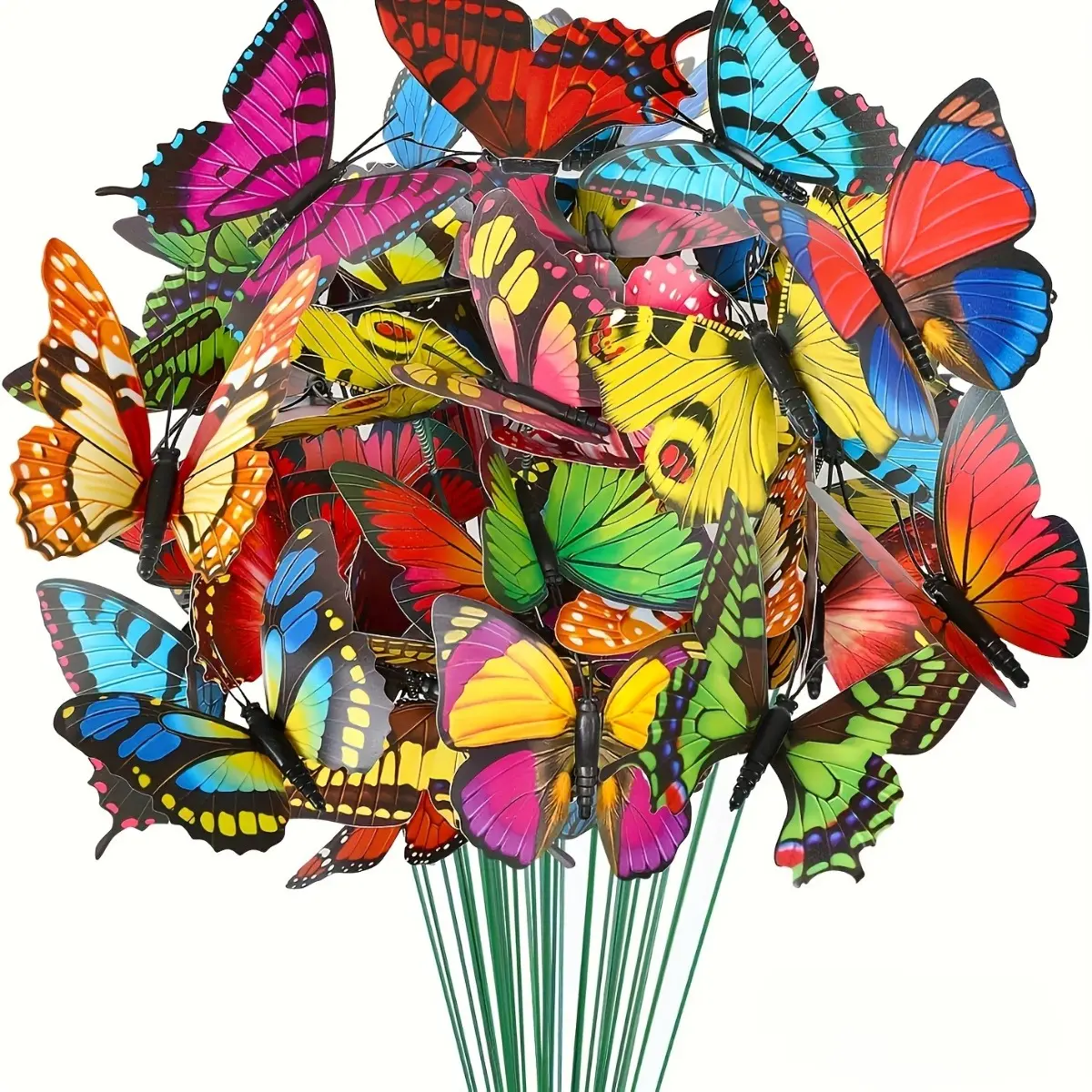 Premium 100-Pack Colorful Butterfly Garden Stakes, High-Quality 3D Artificial Butterfly Ornaments on Sticks, Weatherproof Garden Accessories Plant Pots Flower Bed Decorations for Patio Lawn Yard, Elegant Garden Art