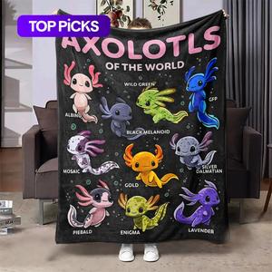 cartoon axolotl pattern blanket, 1 count soft throw blanket, air-conditioned room blanket, warm nap blanket for home office travel camping, comfy blanket, camping essentials