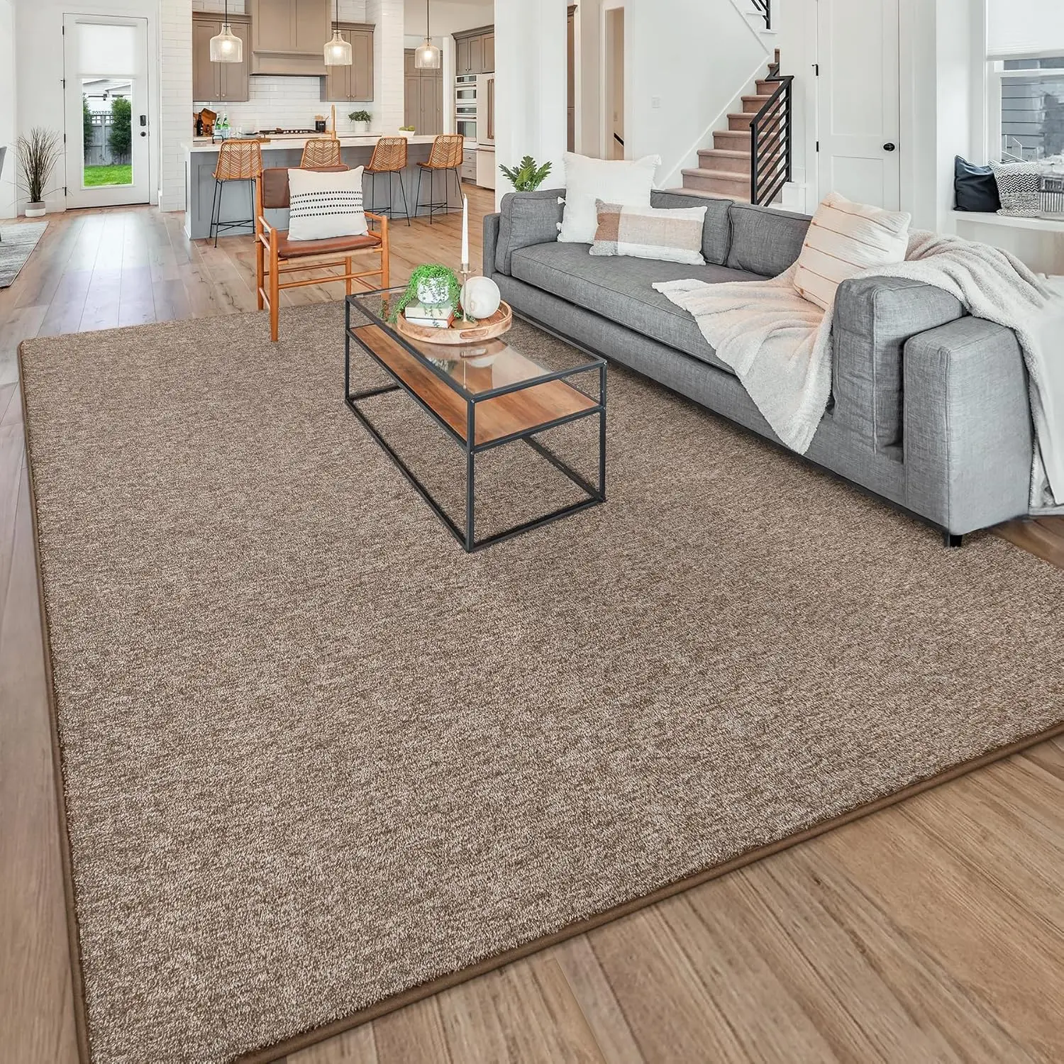 3x5 Area Rugs for Bedroom Living Room, Low-plie Carpet Rug for Kids Playroom, Indoor Rug for Bedside Dorm Dining Room Home Decor, Brown and White
