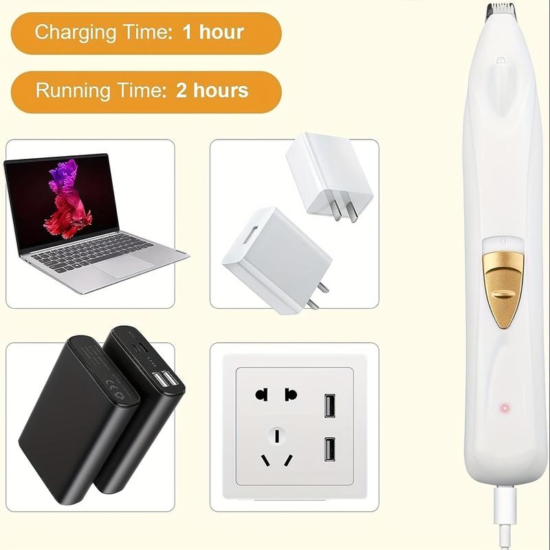 Electric dog paw trimmer, dog scissors with LED light, USB rechargeable professional dog grooming kit, cat and dog shaver, pet eyes, face, ears, paws