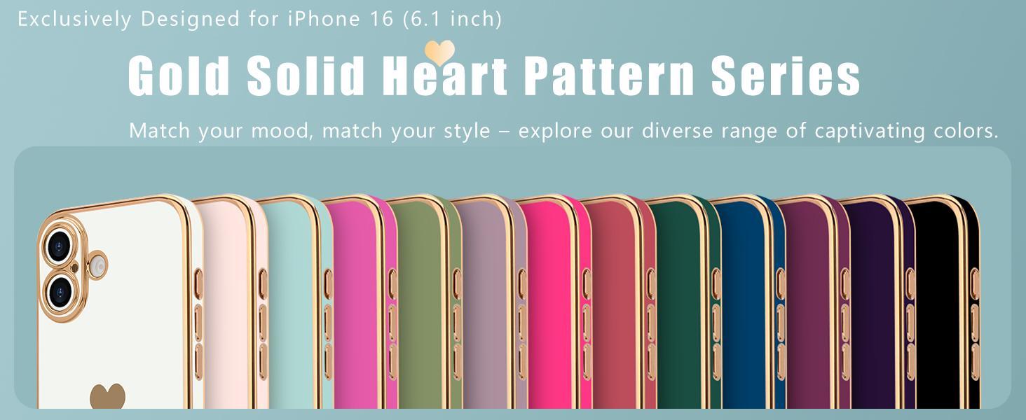 Teageo Compatible with iPhone 16 Case for Girl Women Cute Love-Heart Luxury Bling Plating Soft Back Cover Raised Camera Protection Bumper Silicone Shockproof Phone Case for iPhone 16, Pearl Aqua